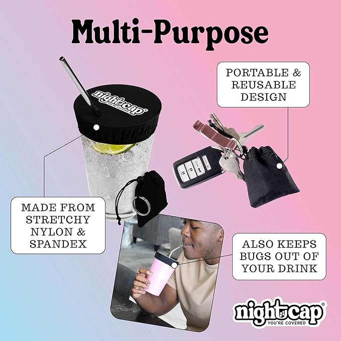 Nightcap Keychain - The Reusable Drink Spiking Prevention Accessory - Conveniently Attach the Key Ring Key Chain Pouch to Your Keys, Handbags, or Purse for Quick Access 4pk
