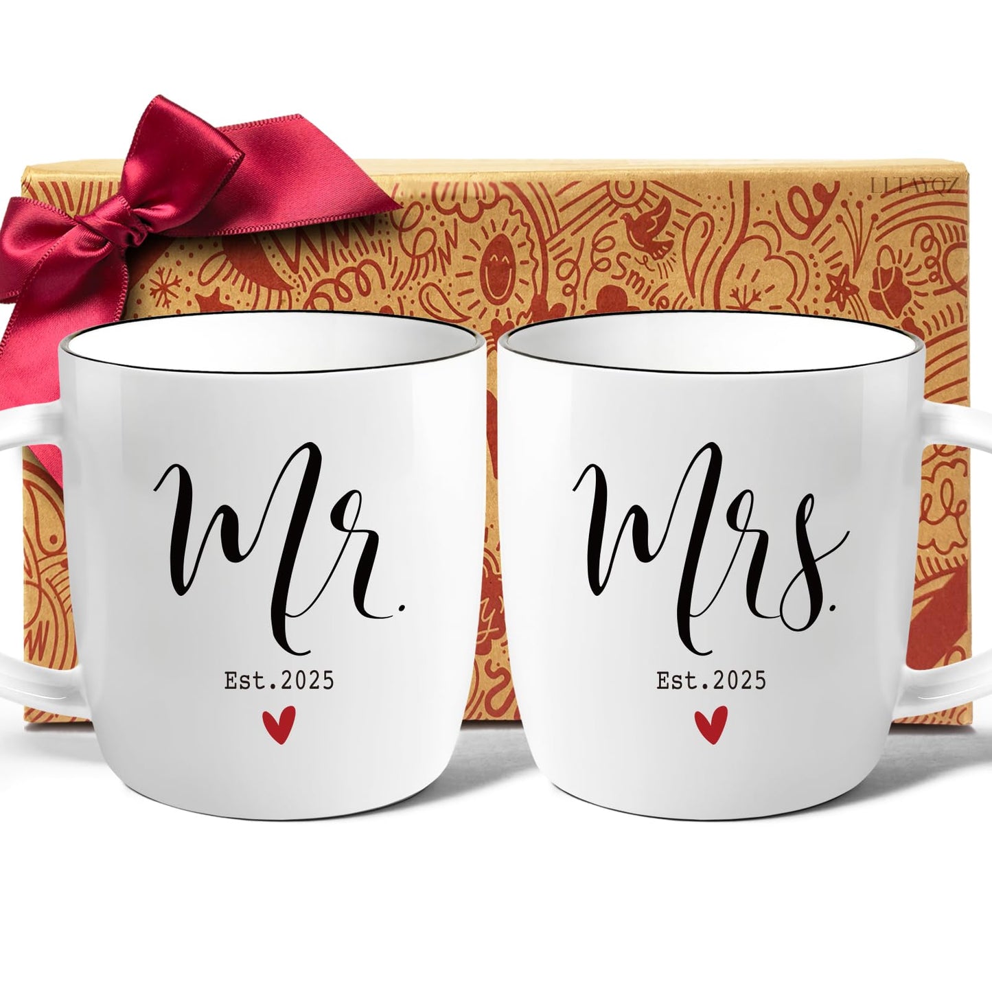 EST 2025 Mr and Mrs Valentine Wedding Mug Gifts for New Couples, Newlyweds Anniversary Bride To Be Mug Gifts, Ceramic Mugs Engagement Gift for Couples, Wedding Registry Mugs Gift for Her Him-20