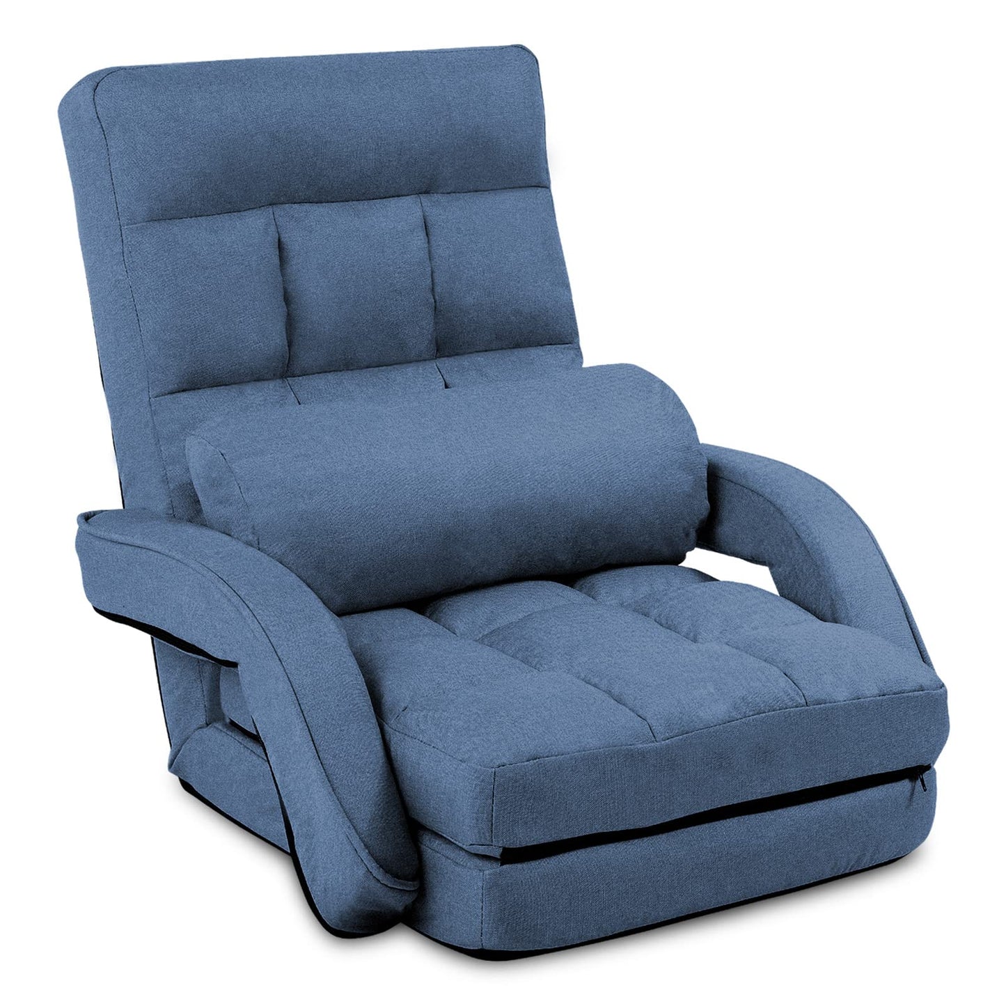 FLOGUOR 14-Position Adjustable Floor Chair, Chaise Lounge Indoor, Folding Lazy Sofa with Armrests and a Pillow Padded Adults Gaming Chairs for Living Room, Bedroom Factory Price (Blue) 8803BL