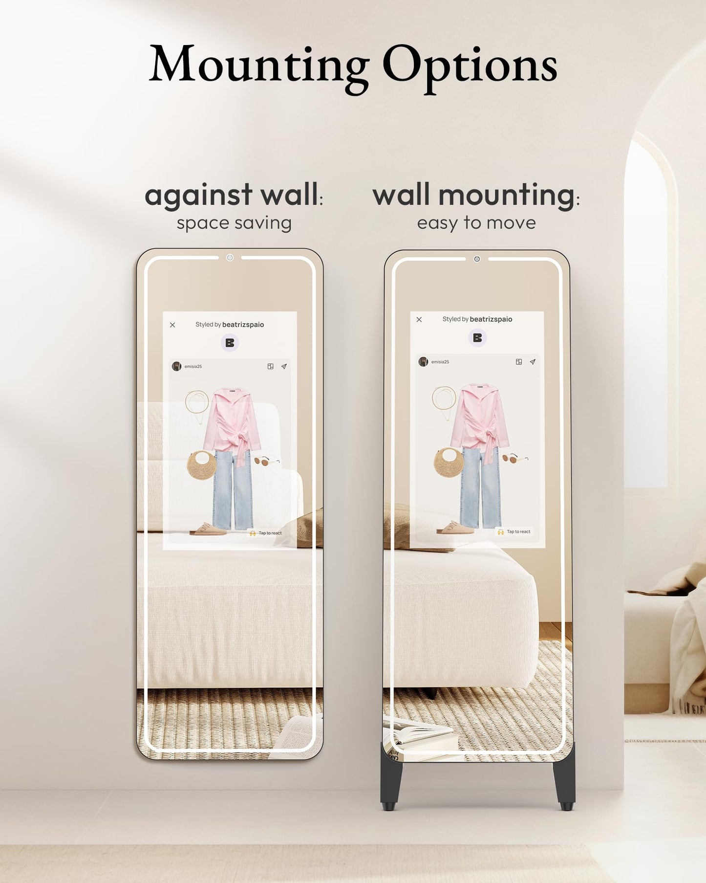 HARZHI Smart Fitness Mirror with 32'' HD Touchscreen, 65'' Full-Length Mirror, Android OS, Voice Control, for Home Gym, Yoga, Dance and Training