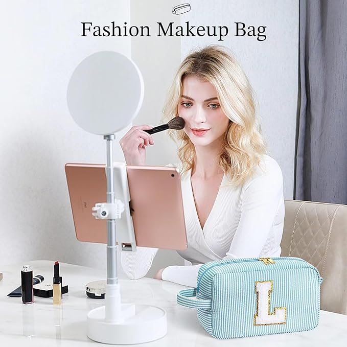 YOOLIFE Cosmetic Bag, Initial Makeup Bag for Women Girls - Personalized Gifts for Women Girls, Travel Makeup Bag, Cosmetic Bag, Blue T