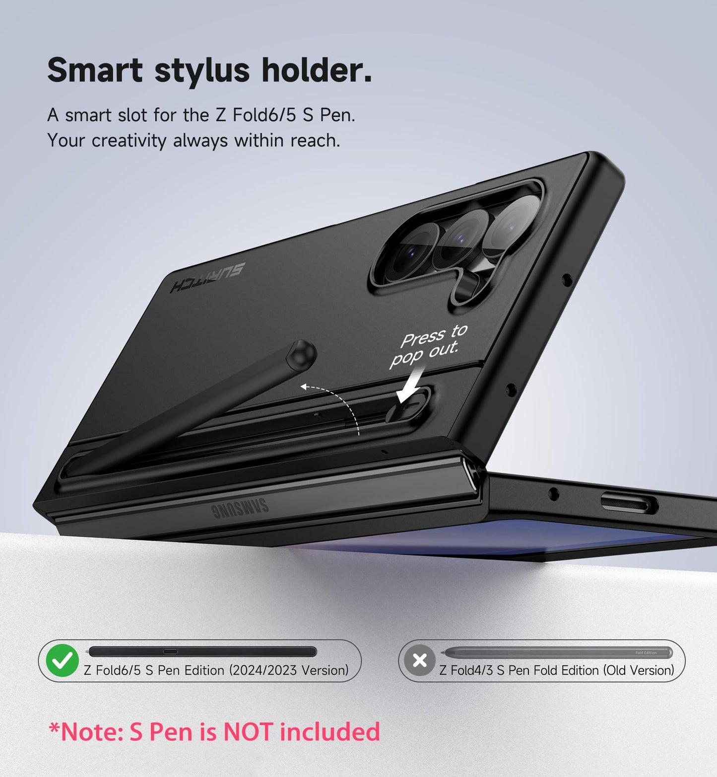 Suritch For Samsung Galaxy Z Fold 6 Case With Kickstand And S Pen Holder [S Pen Not Included], Phone Case For Z Fold 6 2024 -Dar