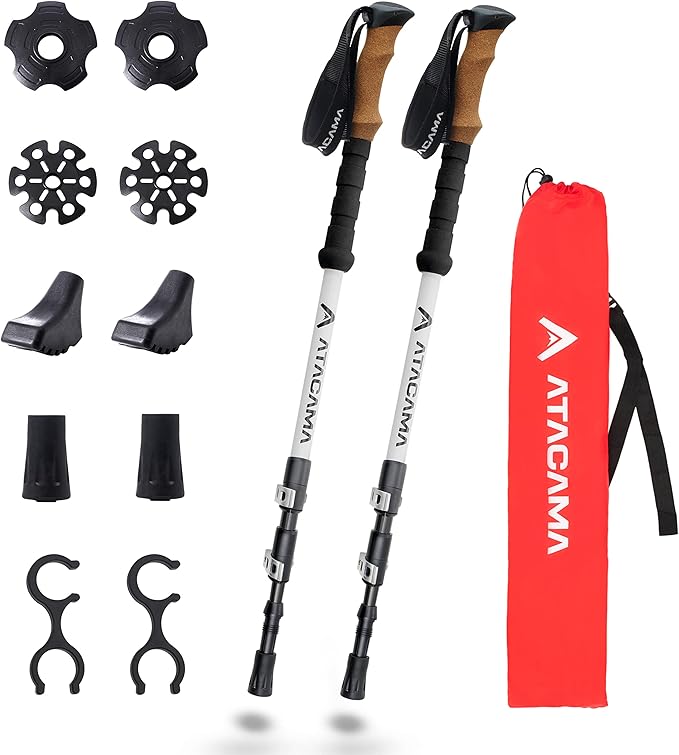 ATACAMA Lightweight Foldable Carbon and Aluminum 7075 Collapsible Hiking Sticks with Cork Handle - Hiking Poles Telescopic...