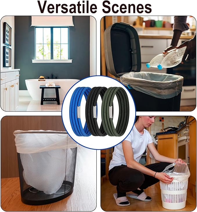 Trash Can Rubber Bands, Fit 13-30 Gallon Garbage Can, Set of 3 Elastic Trash Can Bands Heavy Duty for Kitchen Bathroom, Garbage Bin & Litter Box Bands to Keep Trash Liners in Place, Durable