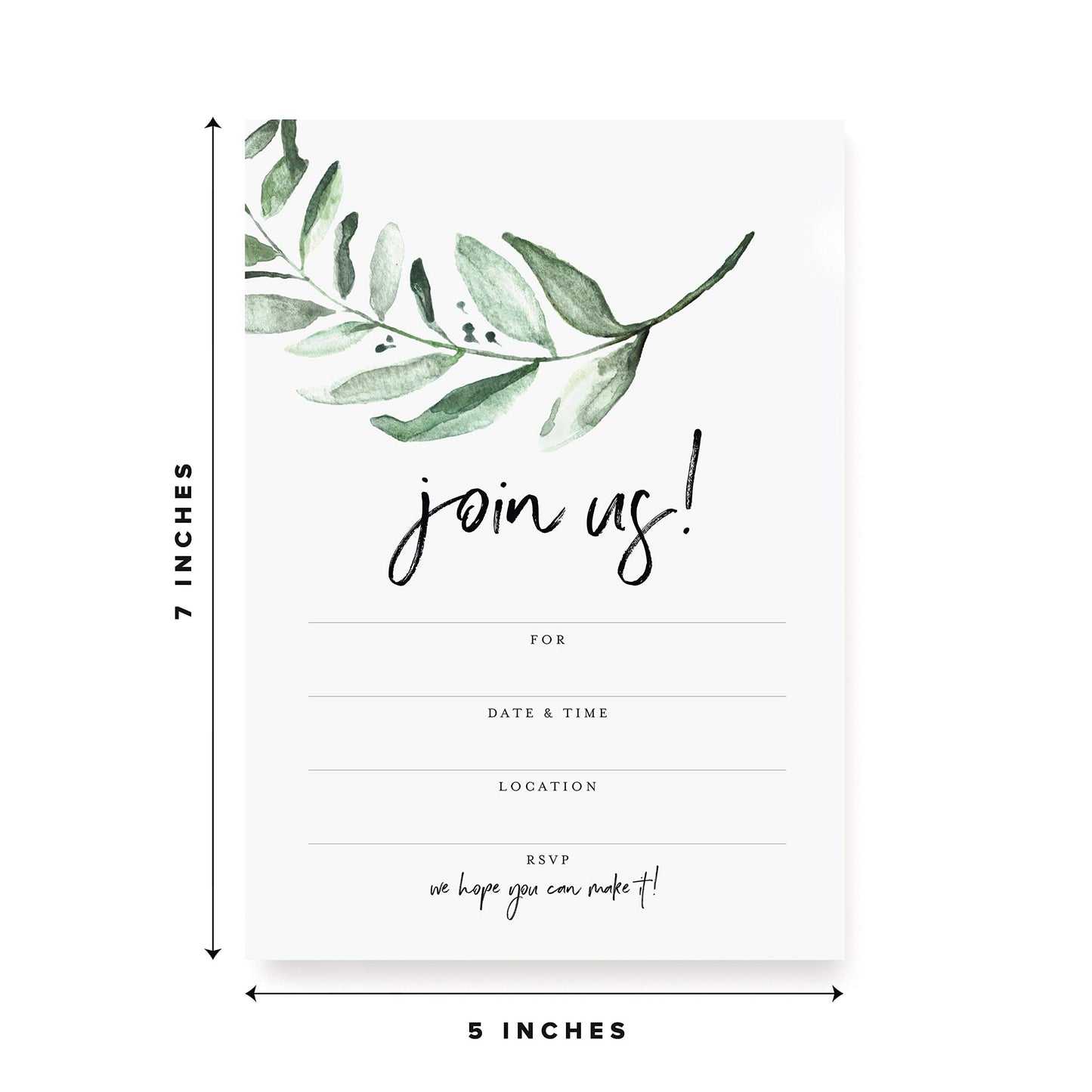Bliss Collections 25 Invitations With Envelopes For All Occasions, Greenery Invites Perfect For: Weddings, Bridal Showers, Engagement, Birthday Party Or Special Event, Fill In Rustic Invites
