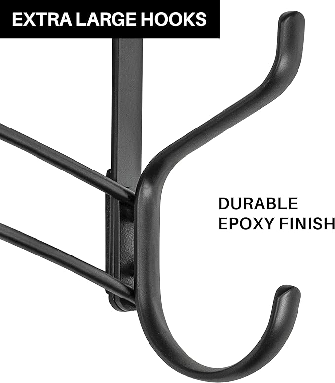 LYNK Professional® Home™ Over Door Hooks Rack - 28 Hook Over Door Hanger - Over Door Towel Rack - Hanging Towels or Clothes - Bathroom, Bedroom or Laundry Room - Lifetime Ltd. Warranty - Black
