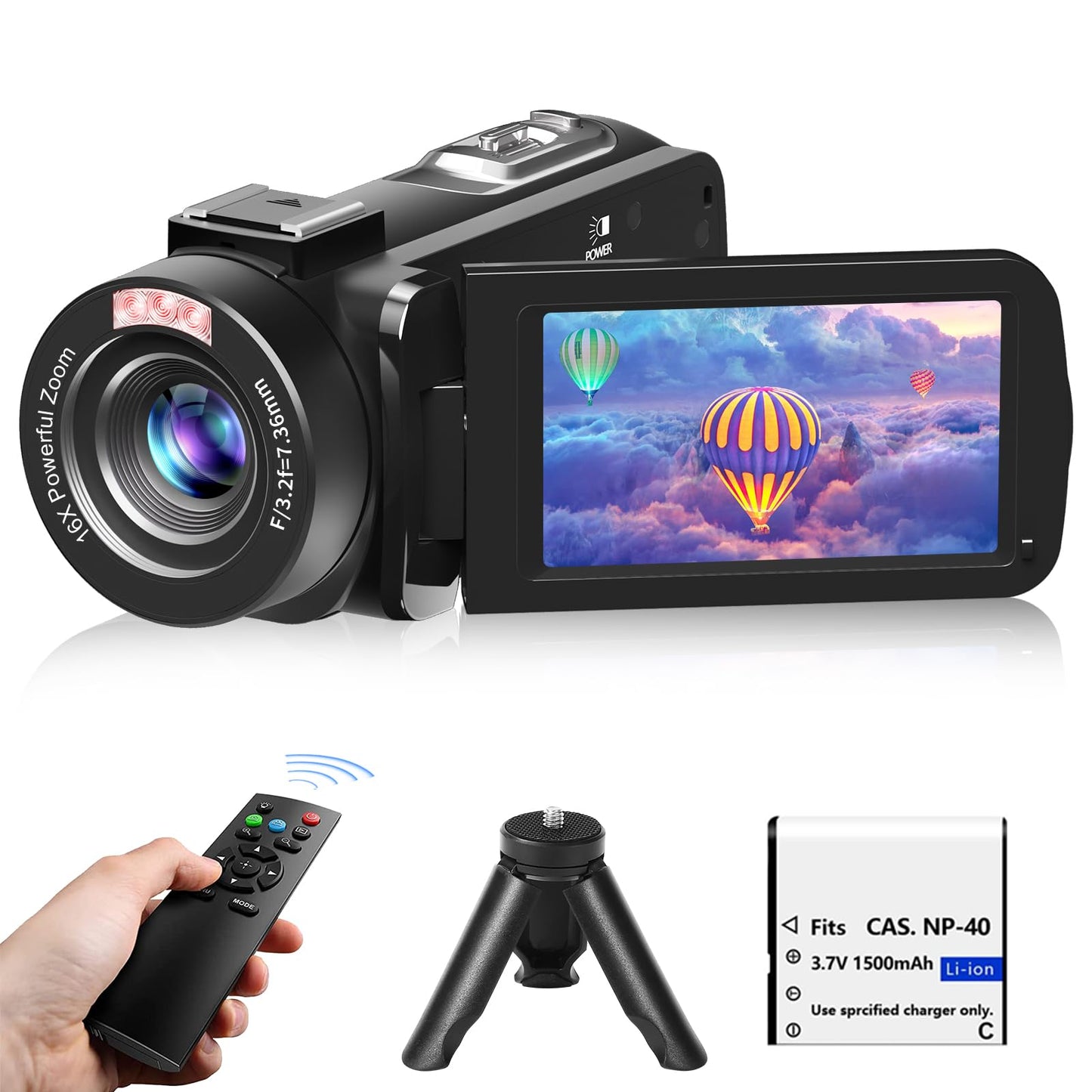 Video Camera, Full Hd 1080P 30Mp Camcorder, Vlogging Camera For Youtube With Infrared Night Vision, 18X Digital Zoom 3.0 Lcd Scr