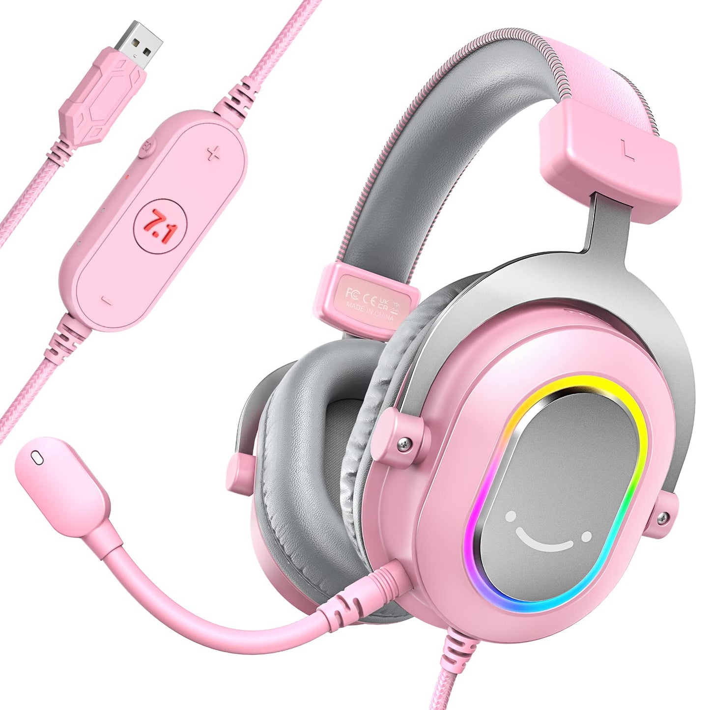 Fifine Pc Gaming Headset, Usb Wired Headset With Microphone, 7.1 Surround Sound, In-Line Control, Computer Rgb Over-Ear Headphon