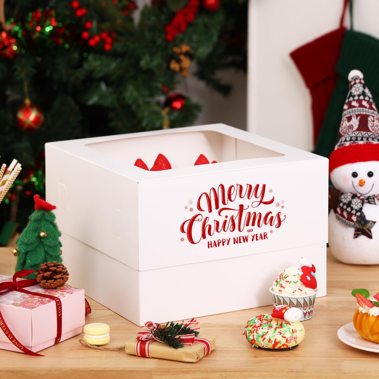 Moretoes 10pcs Cake Boxes 12x12x8 Inch White Bakery Boxes with Window Tall Dessert Cardboard Containers for Cakes Cupcakes Pies Donuts Cookies, for Valentine's Day Mother's Day