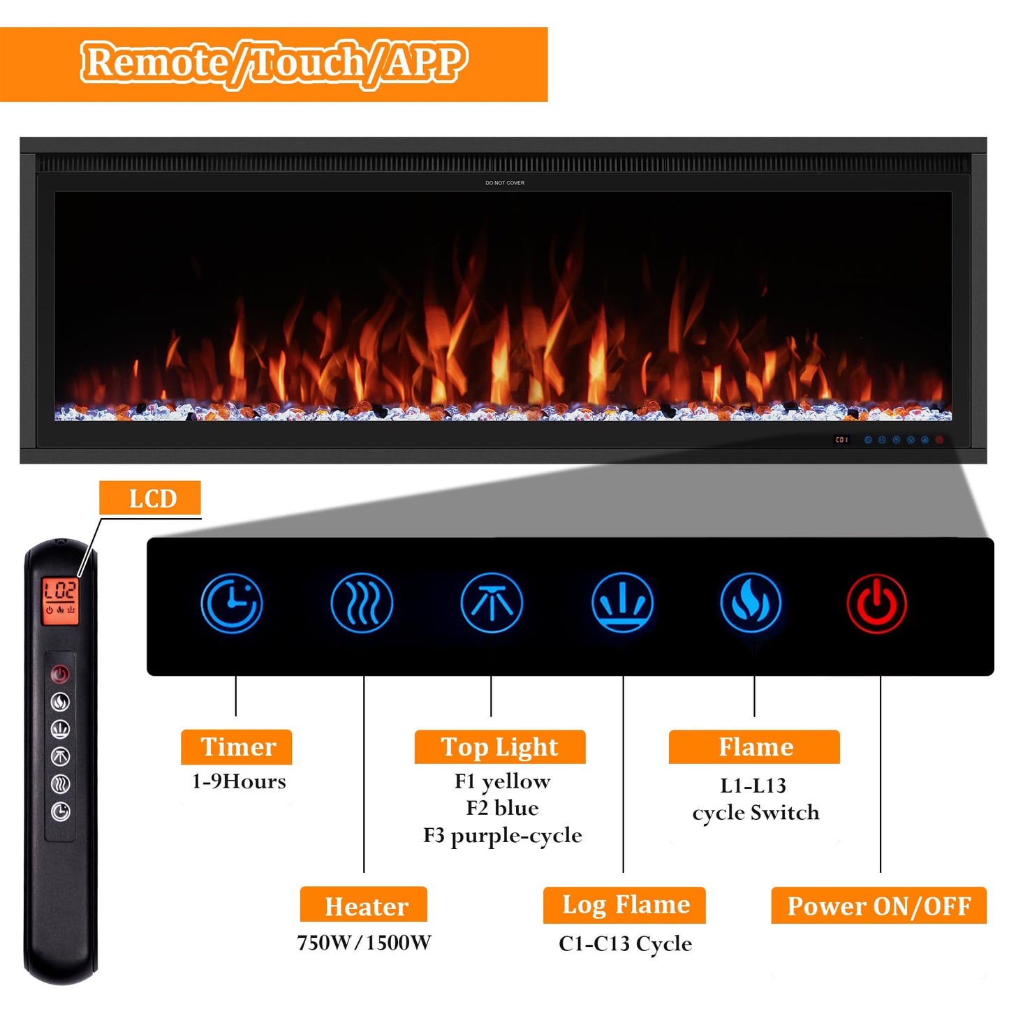 Benrocks 42'' WiFi-Enabled Electric Fireplace Insert - Alexa & App Control, 13 * 13 * 3 Color Combinations, Smart Fireplace Heater, Timer, Logs & Crystals Included, 750/1500W