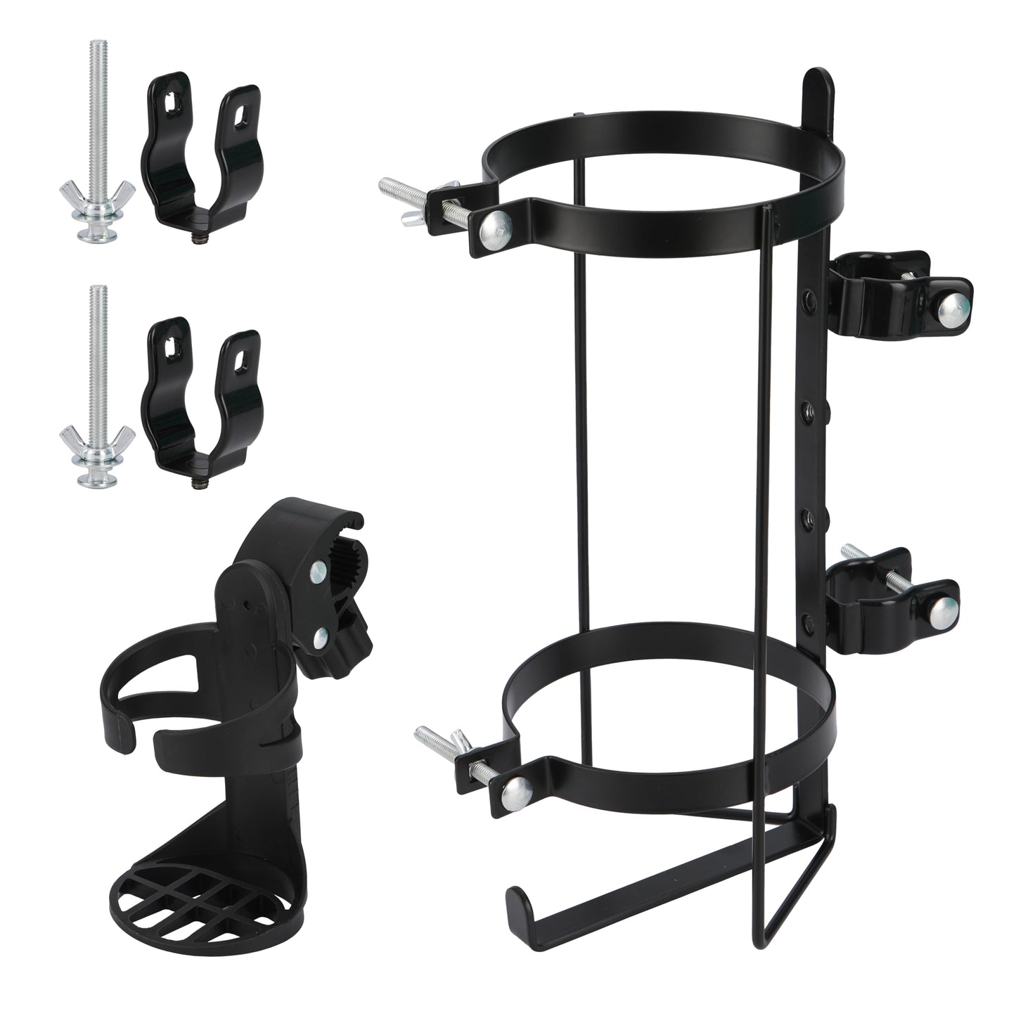 Oxygen Tank Holder for Walker, Rollator & Wheelchair – Fits D & E Size Cylinders – Steel Bracket with Secure Straps – with Cup Holder – Easy Install for 1" or 1 1/8" (25–28.6 mm) Tubes