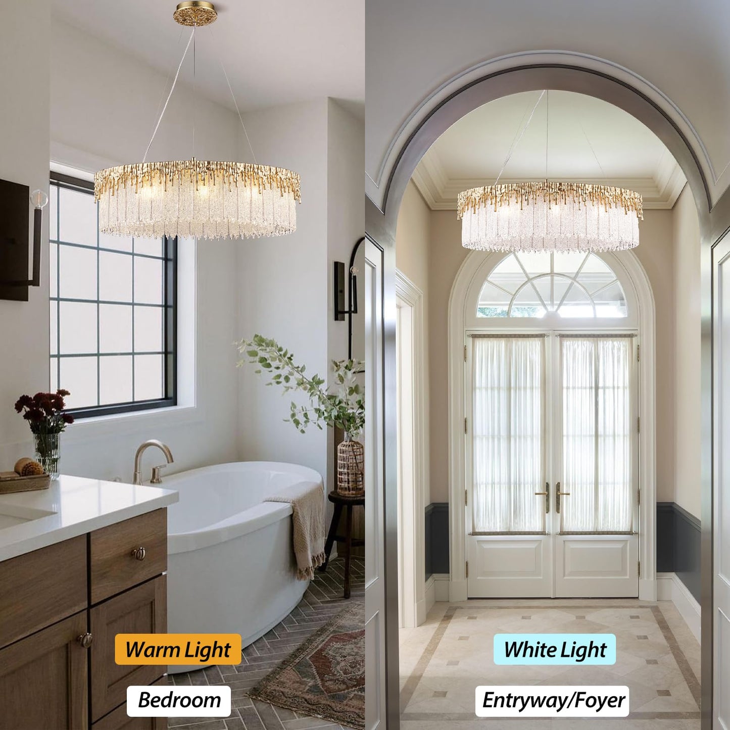 kvtinmty D23.6 Round Crystal Chandelier, Modern Gold Crystal Chandeliers for Dining Room, 10-Light Height Adjustable Chandelier for Living Room Bedroom Entryway Kitchen Island