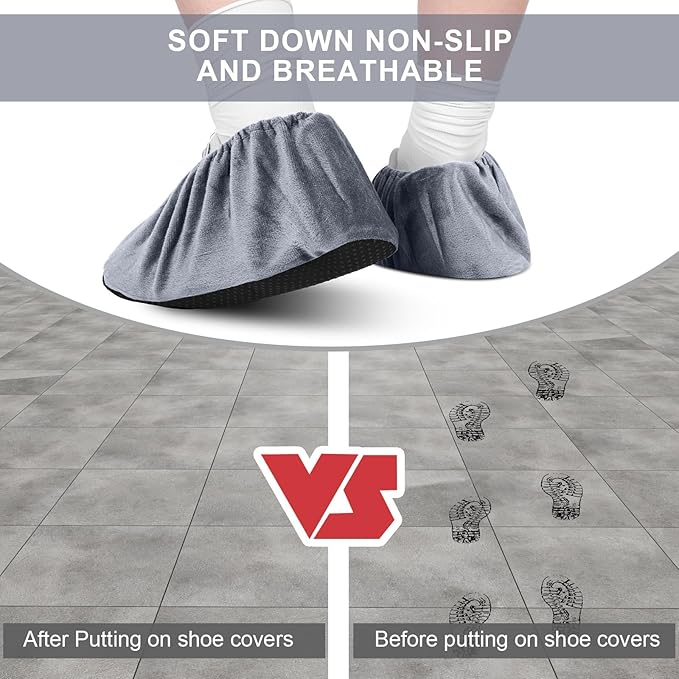 JaGely 11 Pairs Reusable Non Slip Cloth Shoe Covers Washable Thickened Boot Shoe Covers for Indoors and Households(Grey)