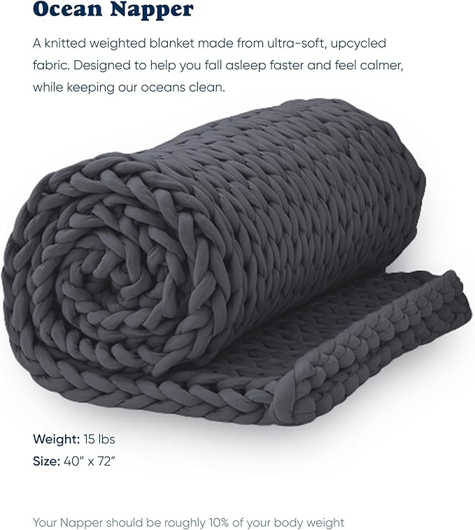 Bearaby Weighted Blanket 15 lbs (40"x72") – Asteroid Grey Blanket Recycled Polyester – Eco-Friendly, Heavy Throw for Adults – Soft, Breathable, Sustainable Comfort