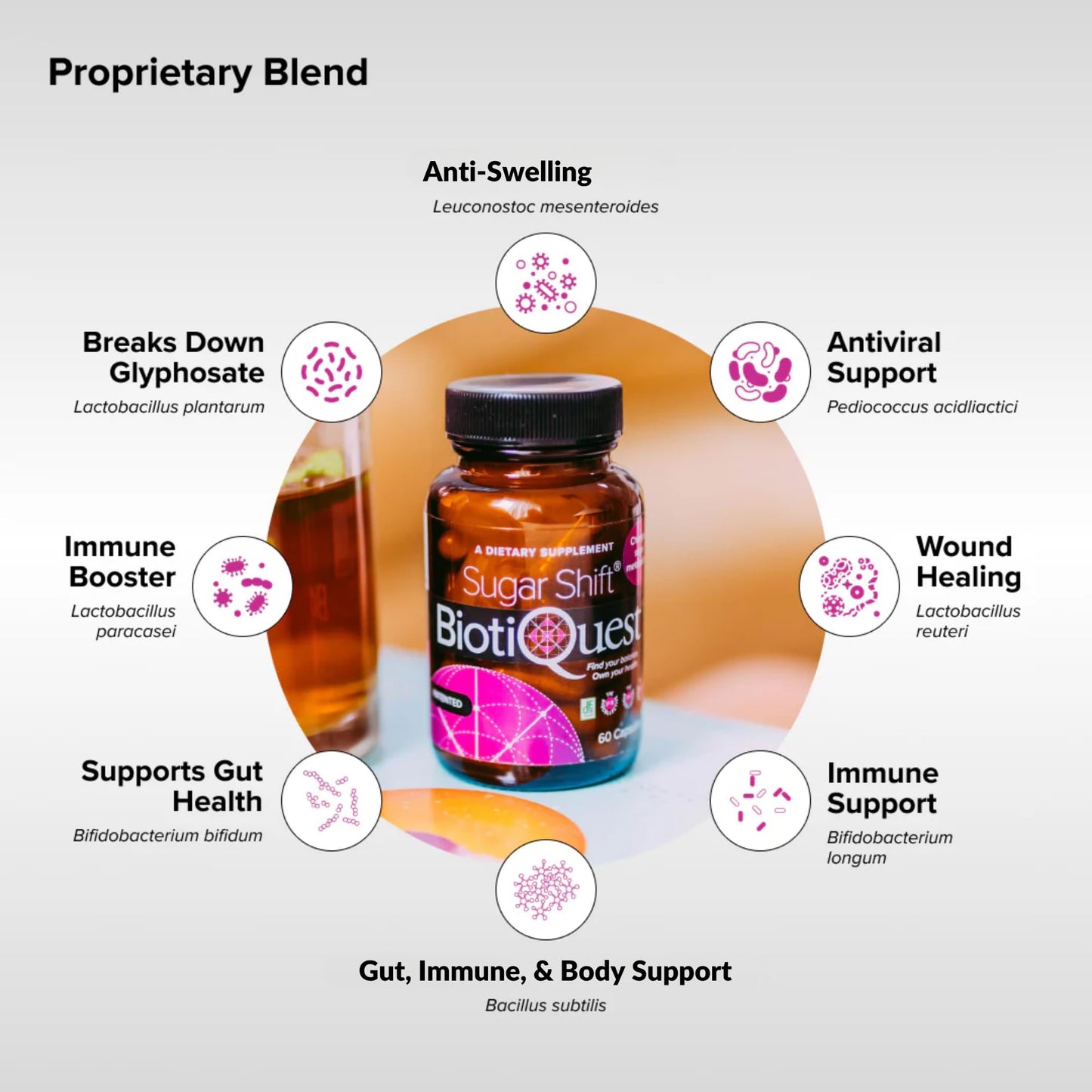 BiotiQuest Sugar Shift Probiotics to Support Against Pathogens and Protect Your Immune System, 22 Billion CFU, Non-GMO, and Gluten Free, 60 Capsules