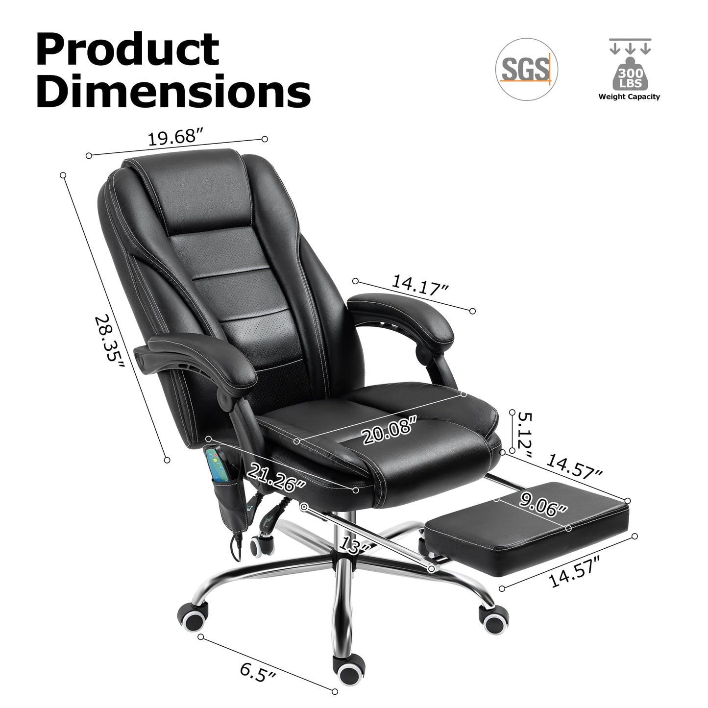 TonghuaS Reclining Massage Office Chair with Footrest, High Back Ergonomic Executive Chair with Heating and Vibration Function(Black)