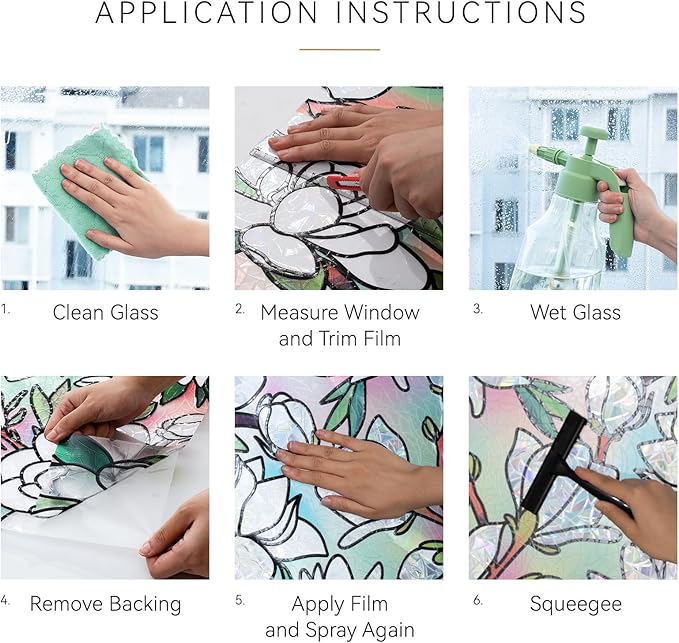 DKTIE Magnolia Pattern Stained Glass Window Film Floral Decorative Window Privacy Film with Rainbow Effect Front Door Bathroom Room Decor (S678, 17.7in X 78.7in)