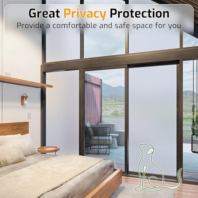 LUTE Window Privacy Film, Frosted Glass Window Film for Bathroom, Static Cling Removable Heat Control Glass Coverings, Non Adhesive Opaque Door Sticker for Home Office (Pure, 35.4" x 78.7")