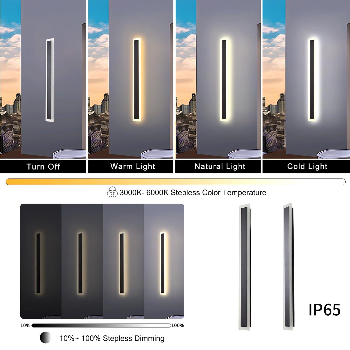 FDCOUA Outdoor Long Wall Lights of 2 Pack,Black Linear Dimmable Lamp,LED Exterior Wall Sconce Light Fixture,Waterproof Wall Light Ip65 for Front and Back Patio,Porch (31.5 inch)