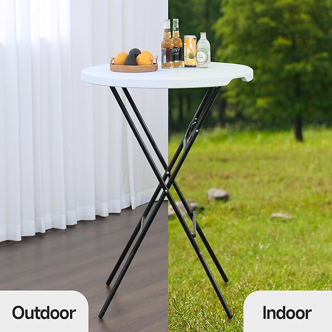 Winlice 32'' Round Folding Table, HDPE Portable Bar Height Table with Removable Legs for Indoor Outdoor Wedding Event, Gathering, Parties, Commercial Events, White