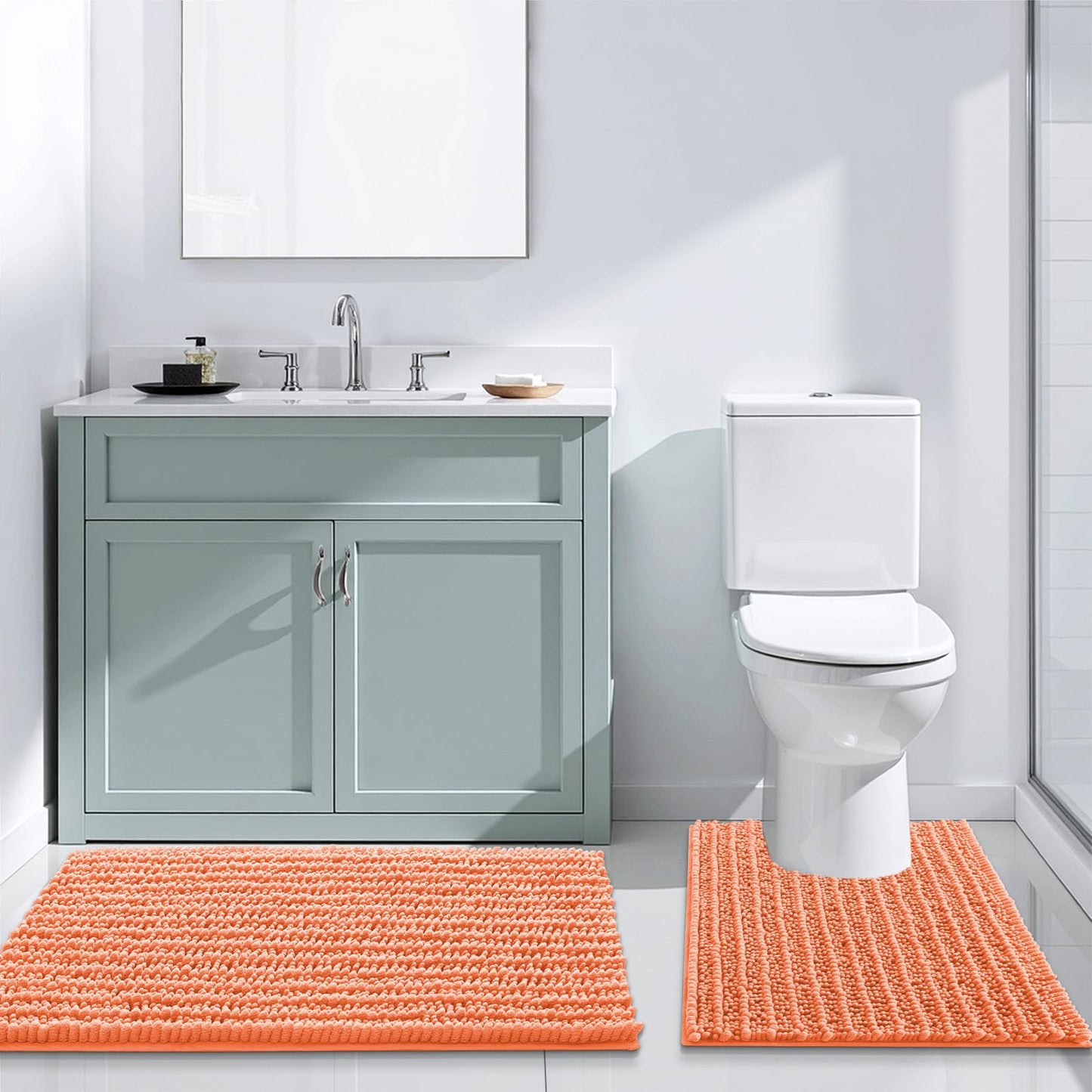Arotive Luxury Chenille Bathroom Rug Mat, Extra Soft Thick Absorbent Shaggy Bath Rugs, Non-Slip Machine Wash Dry, Plush Bath Mats for Bathroom, Shower and Tub, 24x16, Coral