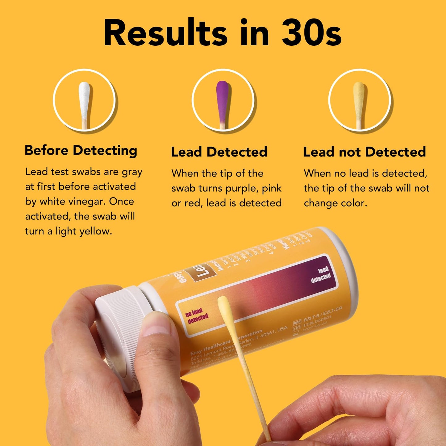 Easy@Home Lead Test Kit – 30 Rapid Testing Swabs with 30‑Second Colour‑Change Results. at Home Lead Test Kits Use for Paint, Toys, Dishes, Metals, Ceramic, Wood #EZLT-S:30