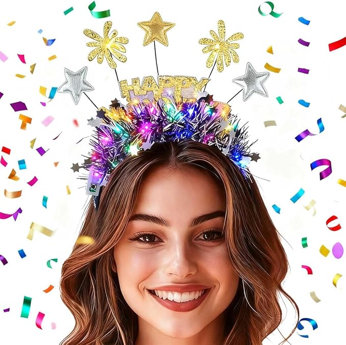 Gangel Light Up New Year Headband LED Christmas Hairband Sparkling Tinsel Headbands Festival Hair Accessories for Women