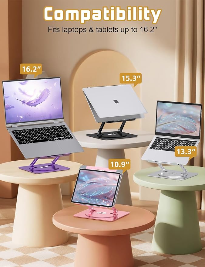 Axbima Adjustable Laptop Stand for Desk-360° Rotating Foldable Laptop Holder Ergonomic Laptop Riser for MacBook Pro/Air Dell HP Lenovo Notebook up to 16.3",Silver