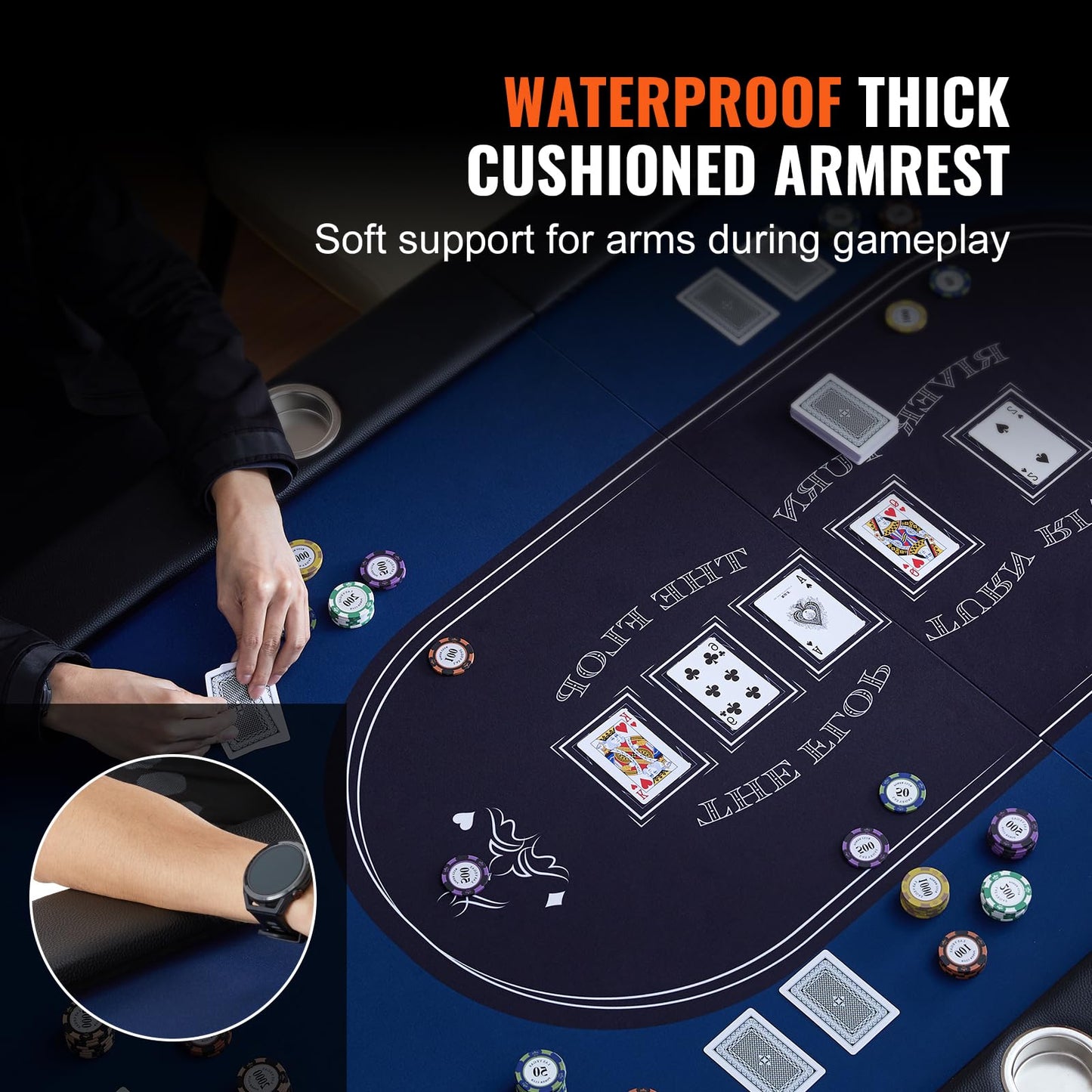 VEVOR 8 Player Poker Table Foldable, Portable Folding Card Board Game Table, Casino Leisure Table, Blackjack Texas Holdem Table with Padded Rails and Stainless Steel Cup Holders,Blue (72 in)