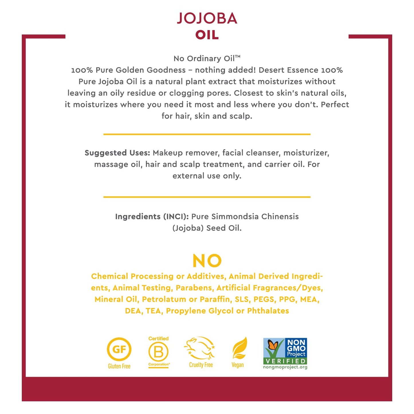 Desert Essence 100% Pure Jojoba Oil - Hair & Skin Oil - Suitable For All Skin Types - No Oily Residue May Help Prevent Flakiness