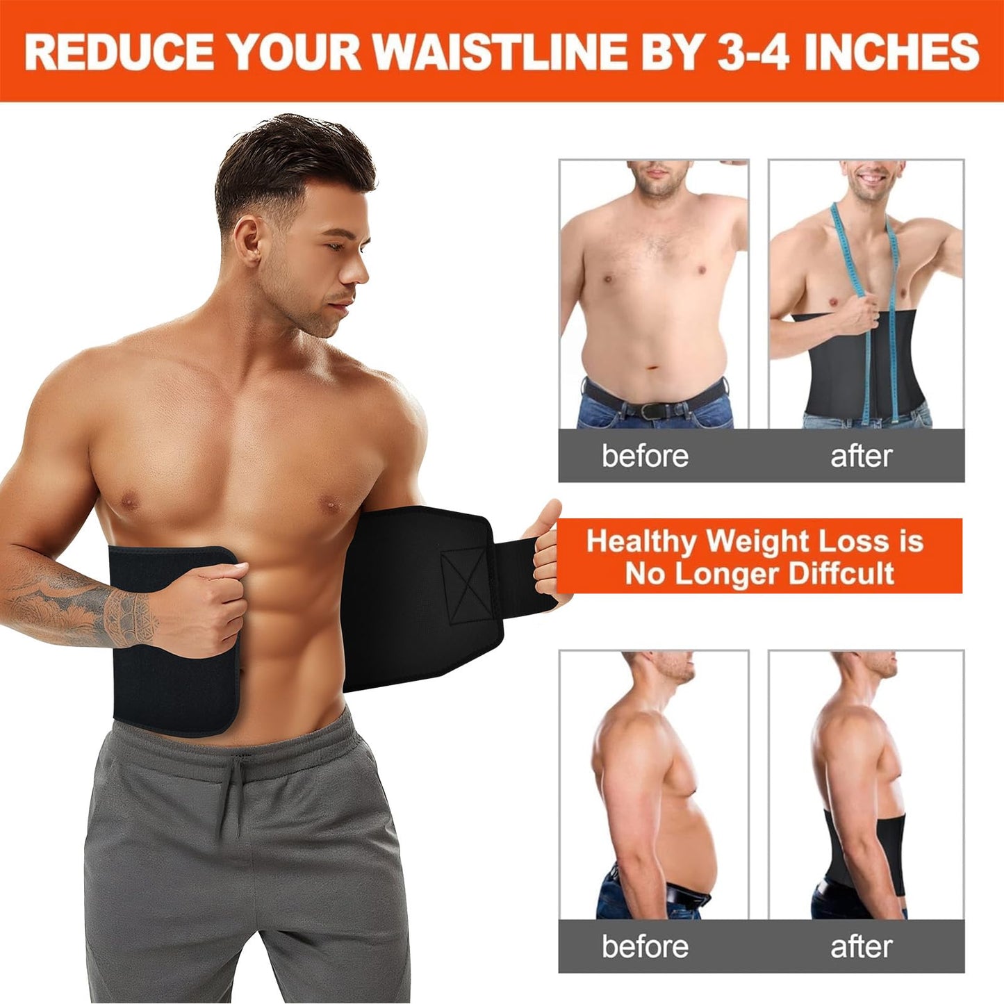 AMZBOSS Waist Trainer for Women & Men, Waist Sweat Band, Belly Band Sweat Belt, Stomach Wrap, Body Shaper Belt (Black, X-Large)