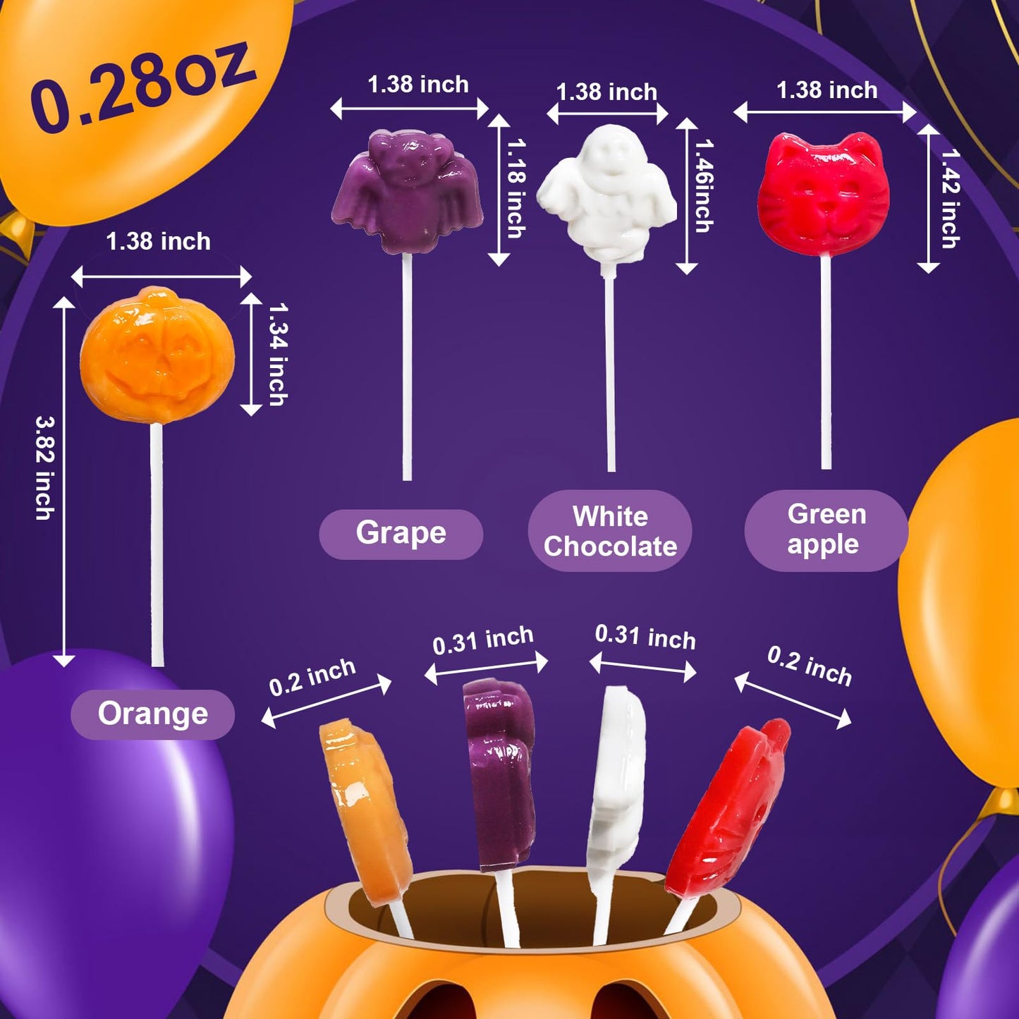 Halloween Lollipop Suckers Candy 36 Pack, Spooky Candy Lollipops, Pumpkin, Bat and Cat Candy Sucker Lollipops Individually Wrapped for Halloween Goody Bag Fillers - Trick or Treat