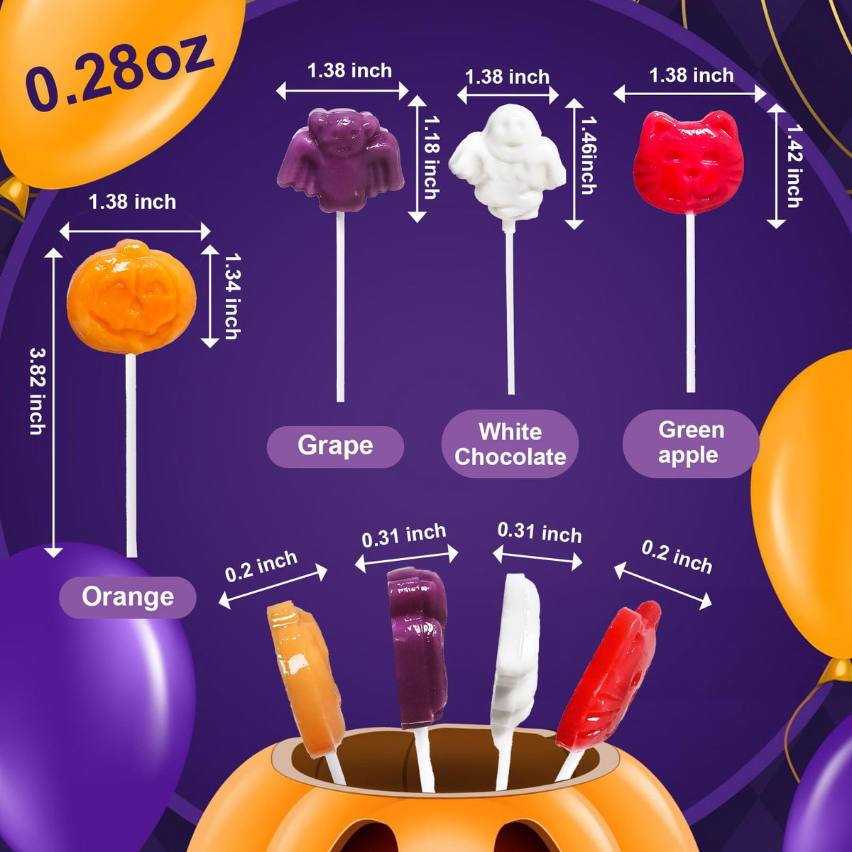 Halloween Lollipop Suckers Candy 42 Pack, Spooky Candy Lollipops, Pumpkin, Bat and Cat Candies Sucker Lollipops Individually Wrapped for Halloween Goody Bag Fillers - Trick or Treat