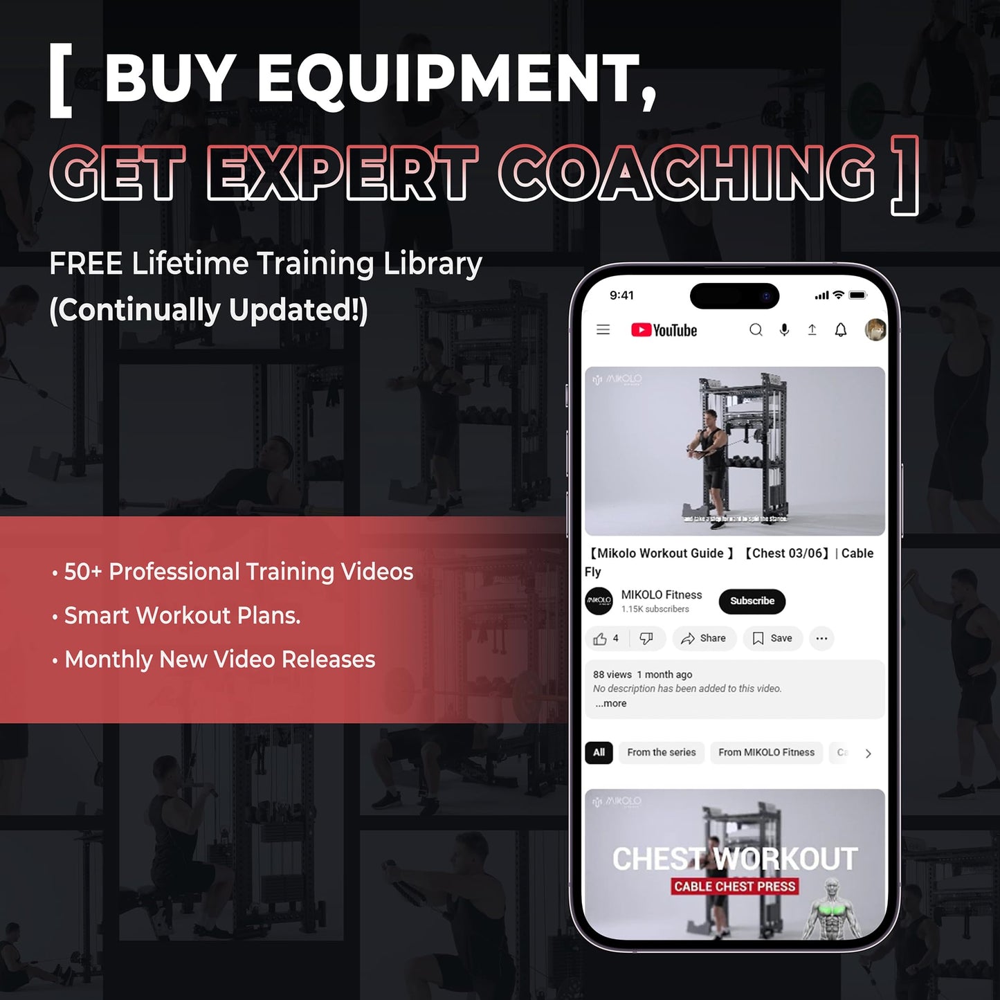 Mikolo Smith Machine, 2200lbs Squat Rack with LAT-Pull Down System & Cable Crossover Machine, Power Rack and Packages (RPRO230CPHGP with Weight Stack)