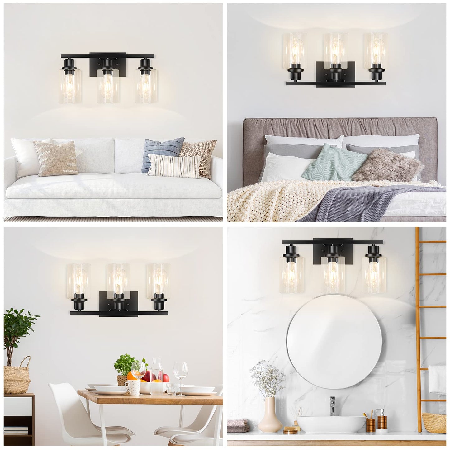 Apenath 3-Light Vanity Light, Matte Black Bathroom Lighting Fixtures Over Mirror, Modern Metal Wall Lights for Hallway Kitchen Bedroom Living Room