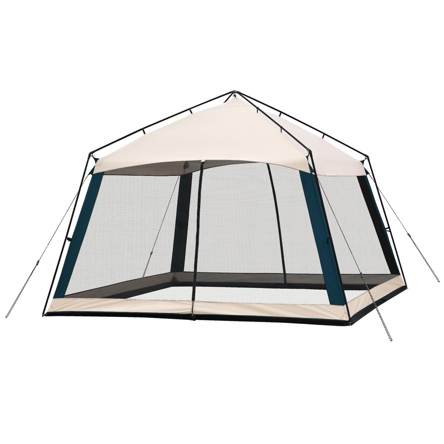 Superrella 12 x 12 FT Camping Screen Tent for 8-10 Person, Easy Setup Screen House with UV 50+ Sun Protection & Mosquito Net for Camping, Backyard, Picnic, Patio, Outdoor, Beige & Navy