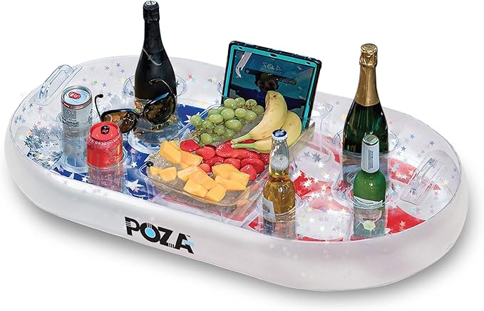 POZA Inflatable USA Pool Float - Luxurious Fun Lounger Filled with Sparkle Silver Stars Confetti, Cool USA Flag Design Wat...