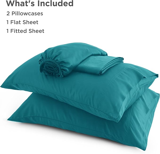 Bedsure California King Sheet Sets, Cooling Sheets, Rayon Derived from Bamboo, Breathable & Soft, Deep Pocket Up to 16 Inches, Hotel Luxury Silky Bedding for Hot Sleepers, Turquoise