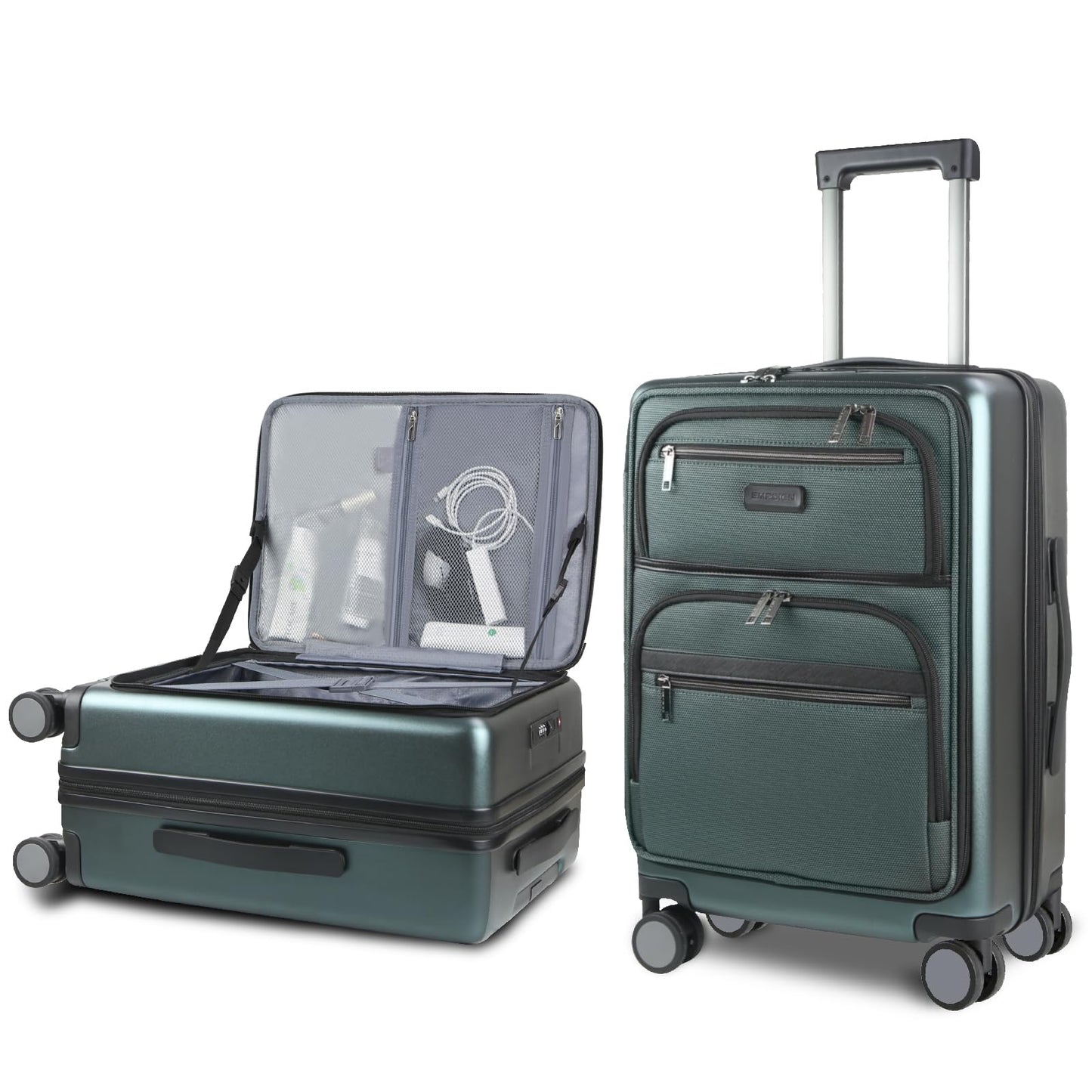 EMPSIGN Carry On Luggage 22x14x9 Airline Approved, Top Opening Expandable Suitcase with Spinner Wheels, 20 Inch Hard Shell Carry-On with TSA Lock & USB Port for Business Travel, Dark Green