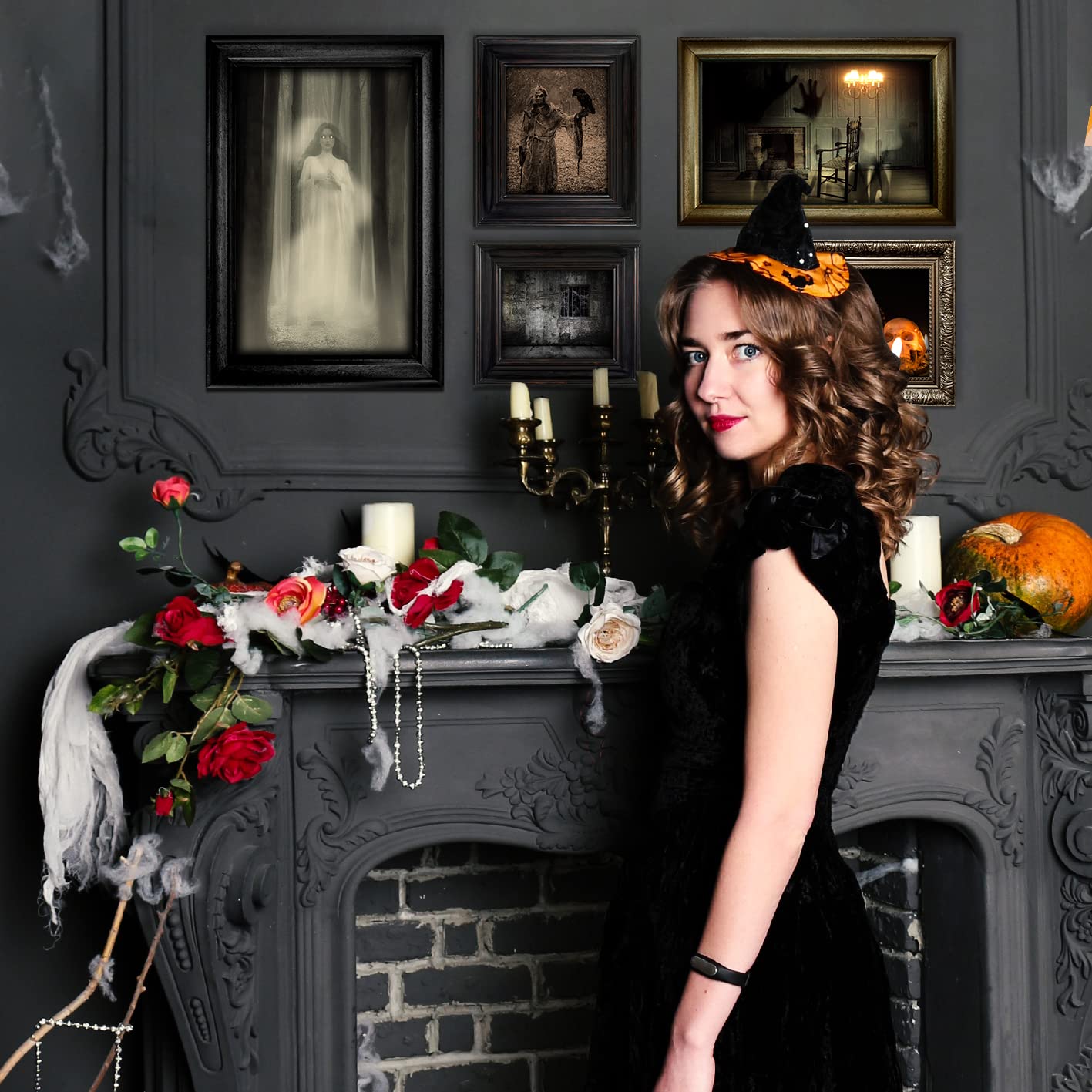 Benjia 15 Halloween Gothic Mansion Haunted Horror Picture Frames, Waterproof Durable, with 80pcs Self Adhesive Dots, Creepy Photo Decorations For Haunted Home Family Castle Masquerade Party