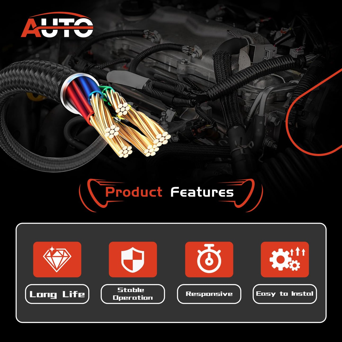 AUTO OCCASION O2 Oxygen Sensor Extension Harness 4Pin with 25.78'' Compatible with 1987-2009 Mustang Fox Body 4 Pack
