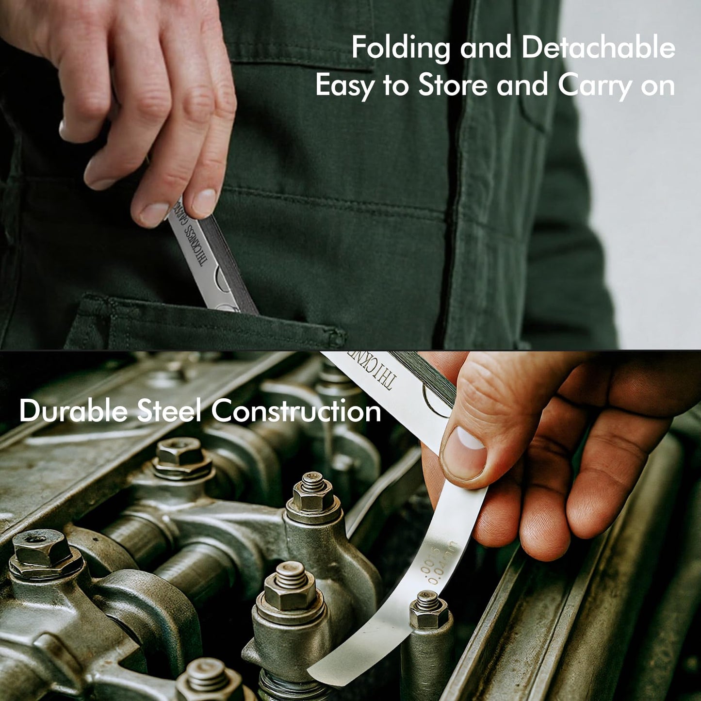 Maclia 2PCS Feeler Gauges Set - Stainless Steel Feeler Gauges for Valves, Standard SAE/Metric Spark Plug Gap Tool, Straight & Angled Thickness Measuring Tool for Valves, Spark Plug, Guitar, Piston