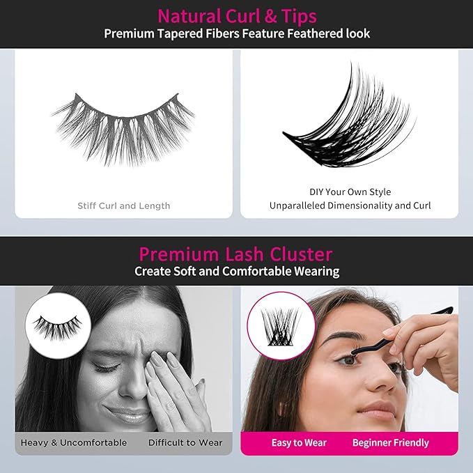 Lash Clusters 15-20mm 96Pcs Individual Lashes Cluster Mixed Tray D Curl Lash Clusters DIY Eyelash Extensions Individual Cluster Lashes DIY Lash Extension Kit Home (F2-0.07D, 15-20mm)