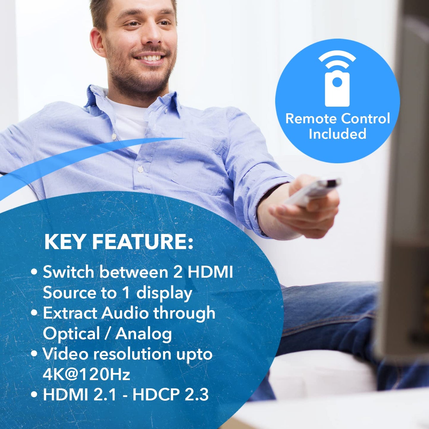 Orei 8K Hdmi 2.1 Switch 4K@120Hz Switcher 2 In 1 Out, With Audio Extraction 48Gbps Bandwidth, Ideal For Gaming And Streaming (Bk
