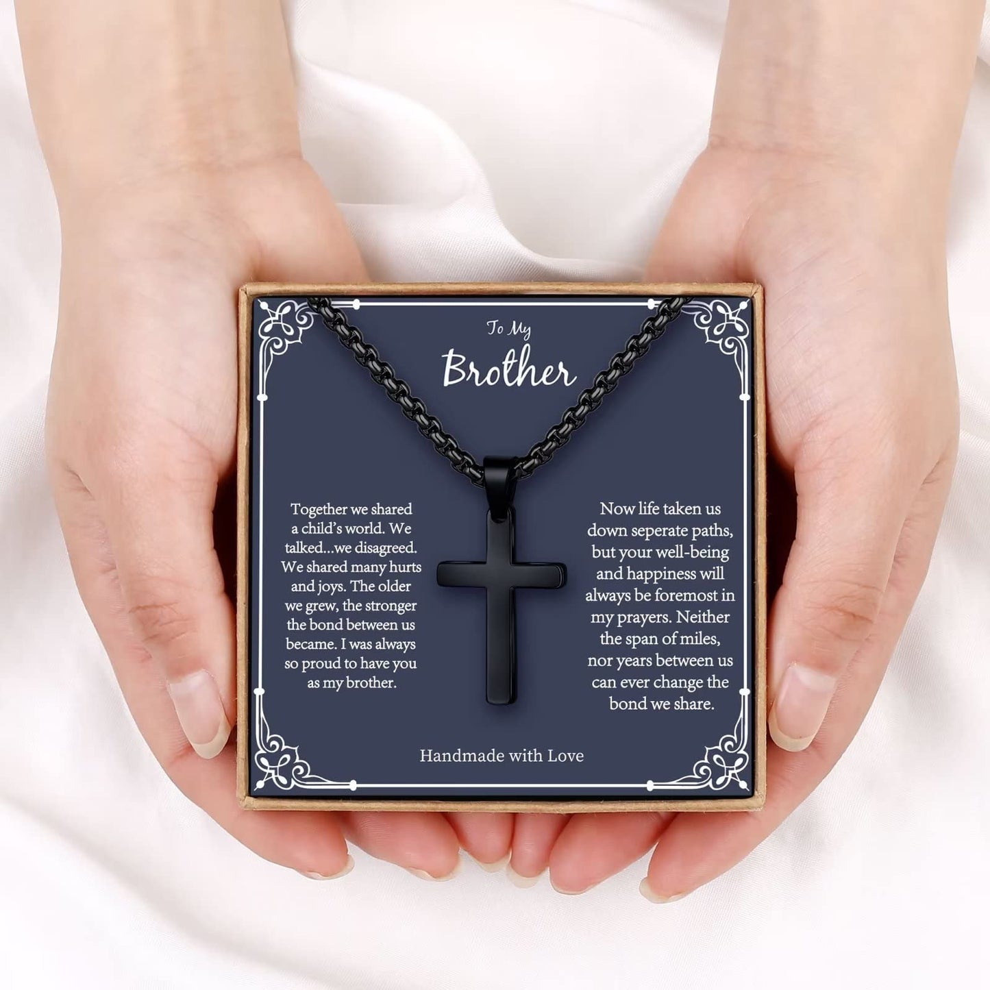 PAERAPAK Brother Cross Necklaces - Black Cross Necklace for Brother Gifts, Birthday, Fathers Day, Christmas
