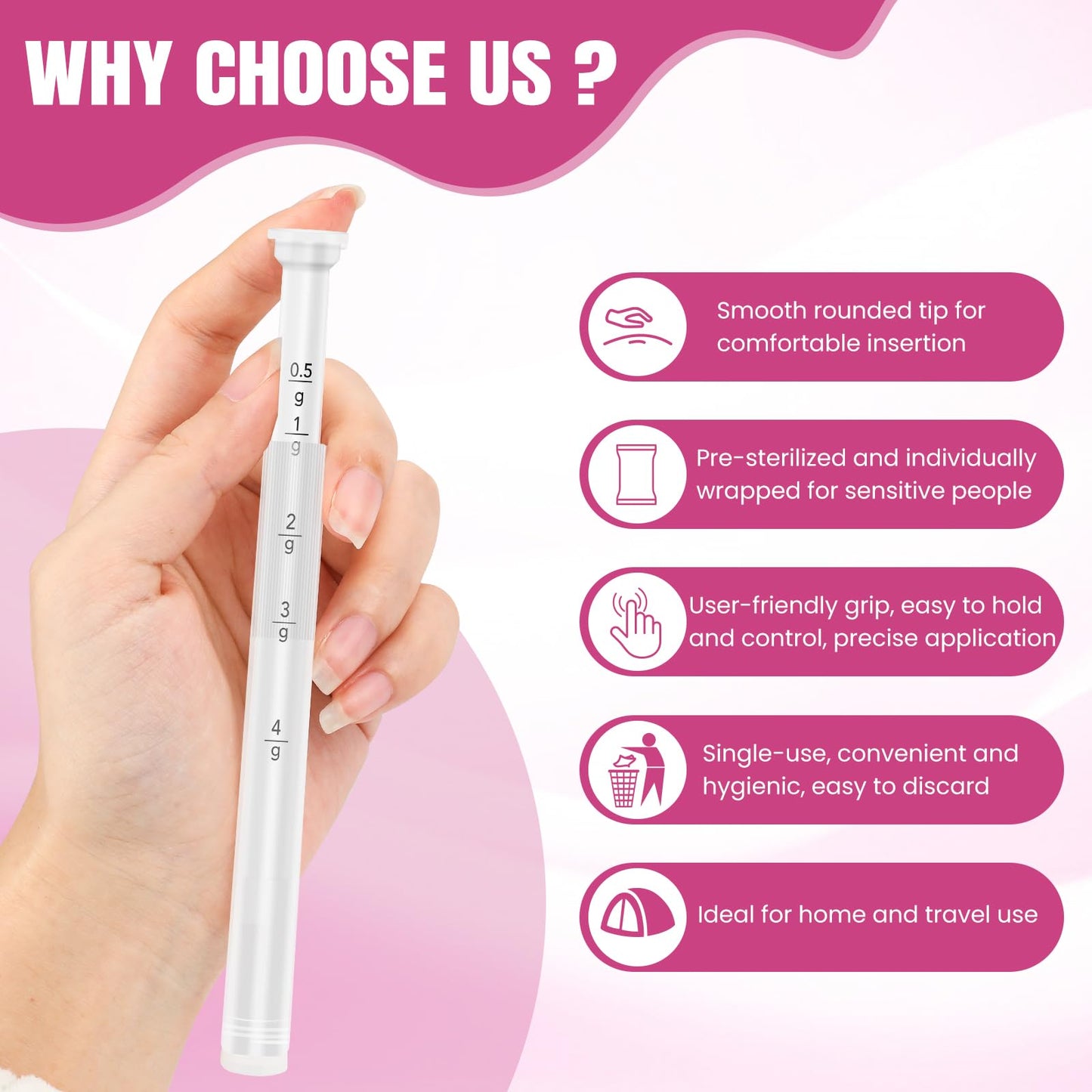 30 PACK Disposable Vaginal Suppository Applicator for Women, Fits Most Lubricants Creams Gels Pills Tablet Suppositories, Threaded End, Soft & Small Tip, with Dosage Markings, Individually Wrapped