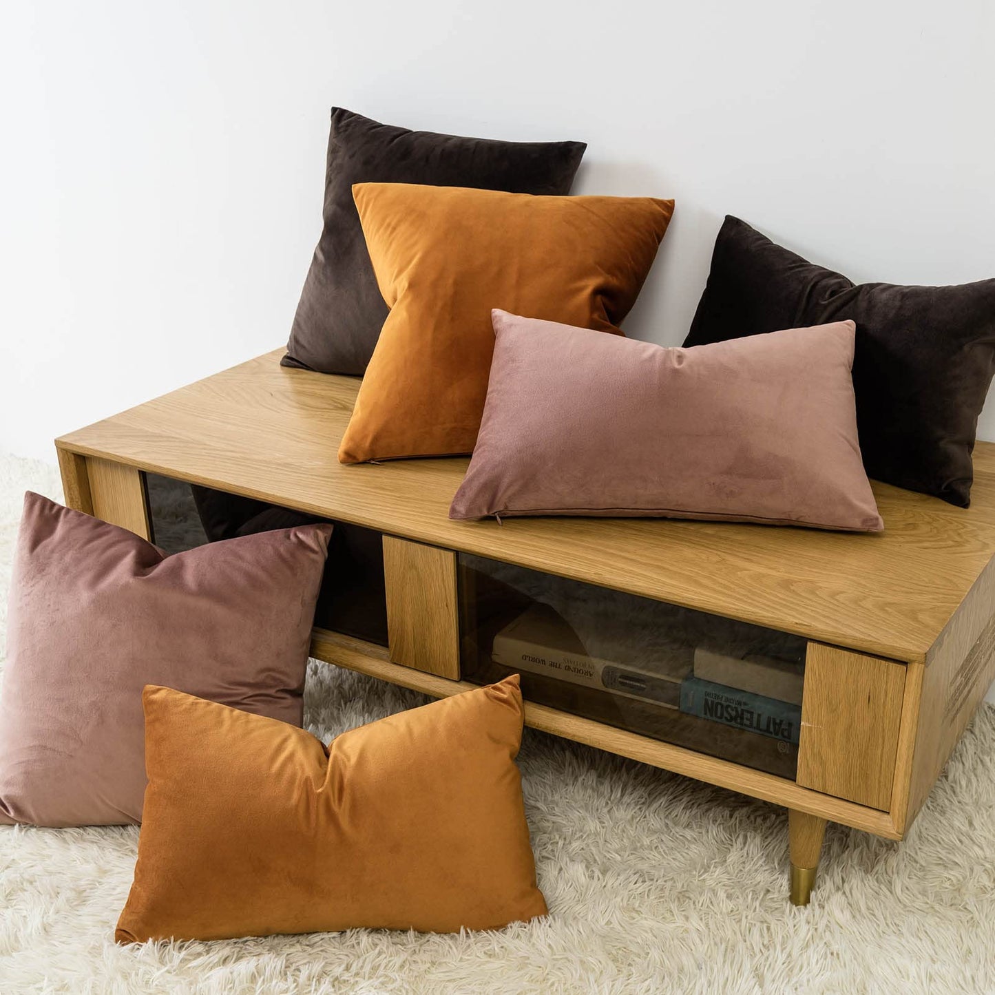 JUSPURBET Throw Pillow Covers 20x20 inch Set of 2 Decorative Velvet Pillow Covers for Couch Sofa Bed Soft Cushion Covers Cases with Invisible Zipper for Living Room Home Decor,Coffee