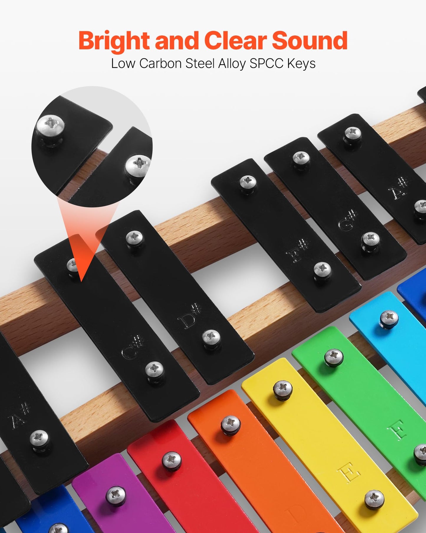 Vevor Glockenspiel Xylophone, 27 Notes, Professional Xylophone Percussion Instrument, With Colorful Metal Keys, Includes 4 Malle