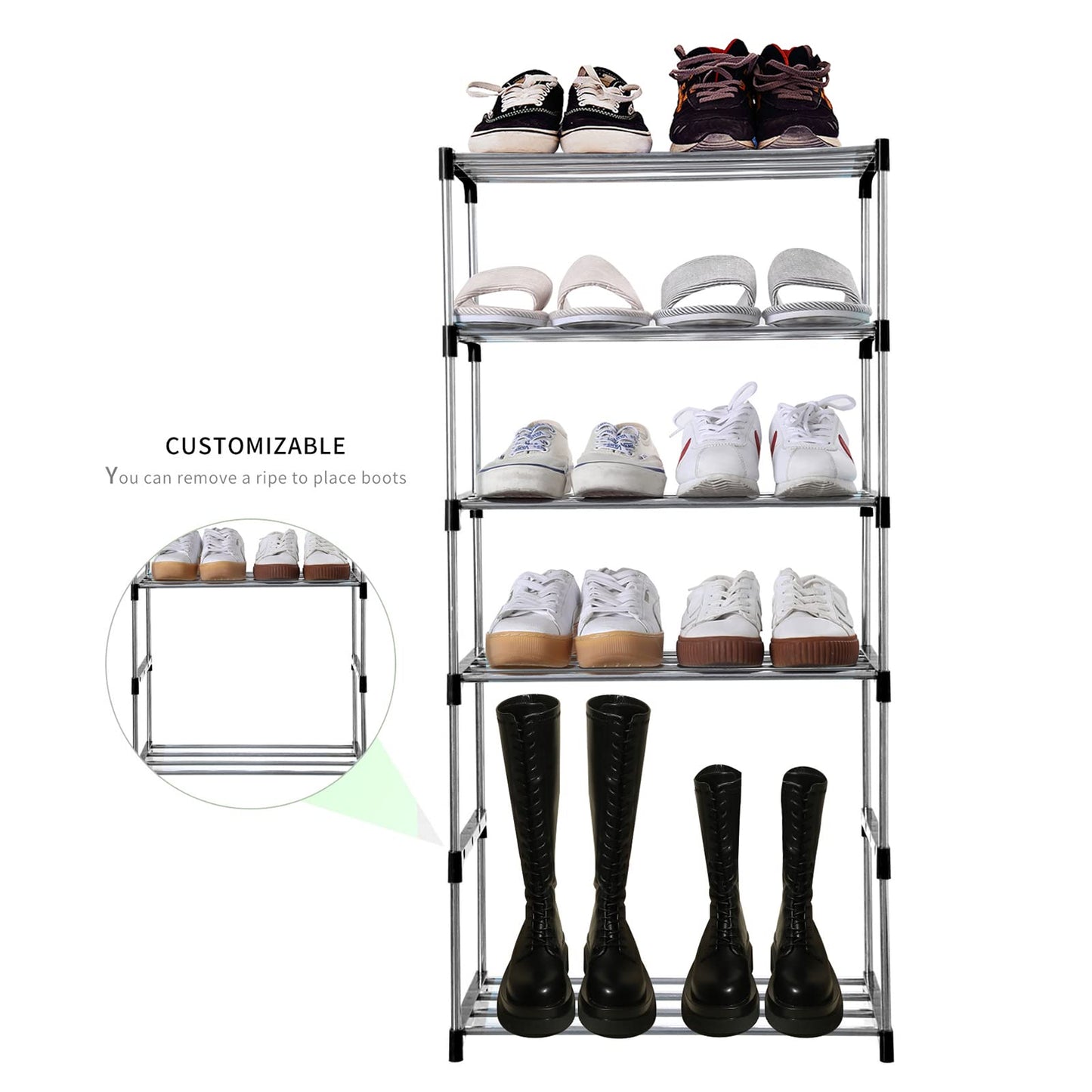Jucaifu Stackable Small Shoe Rack, Entryway, Hallway and Closet Space Saving Storage and Organization (3-Tier, Black)
