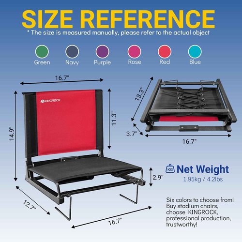 KINGROCK Stadium Chair for Bleachers with Back Support Portable Folding Bleacher Seat Cushion Padded Backrest 2 Hooks Lightweight for Sports Games Concert